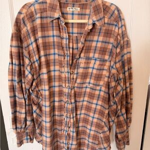 We The Free Tan and Blue Plaid Shirt